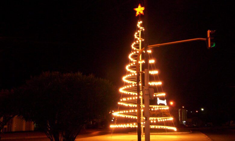 Arbolito de Navidad en Caleta Olivia iluminado